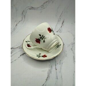Vintage Royal Ascot English Bone China Teacup and Saucer Long Stem‎ Red Rose
